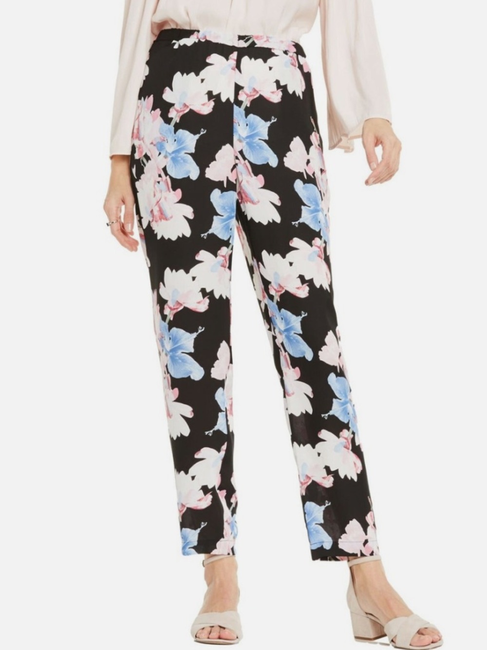 Vince Camuto Black Ankle Pants with Blue & Pink Floral Print
